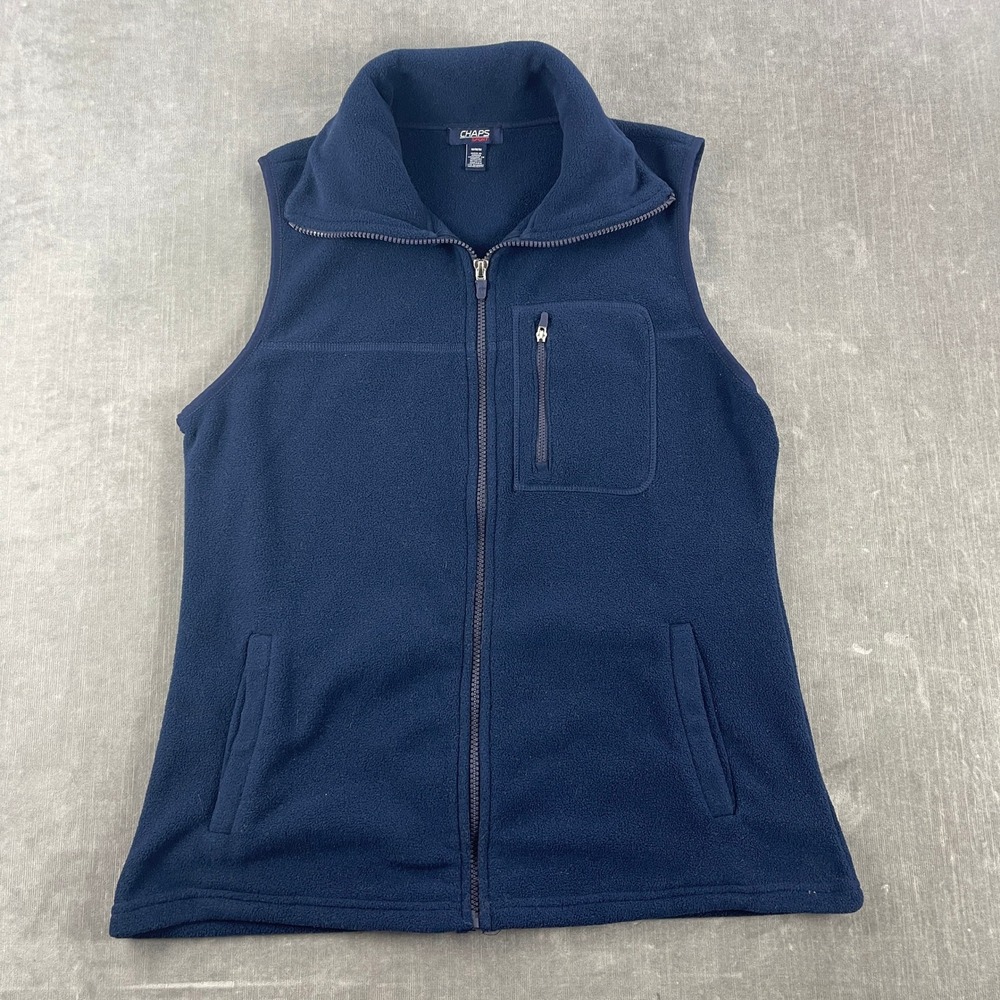 Chaps Mens Medium Navy Blue Fleece Vest Full Zip‎ Pocket
